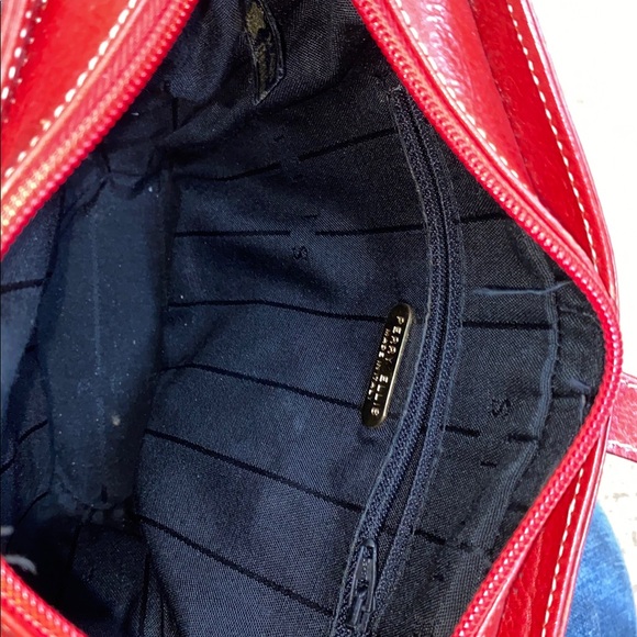 Elegant Red Leather Shoulder Bag by Perry Ellis - Picture 7 of 8